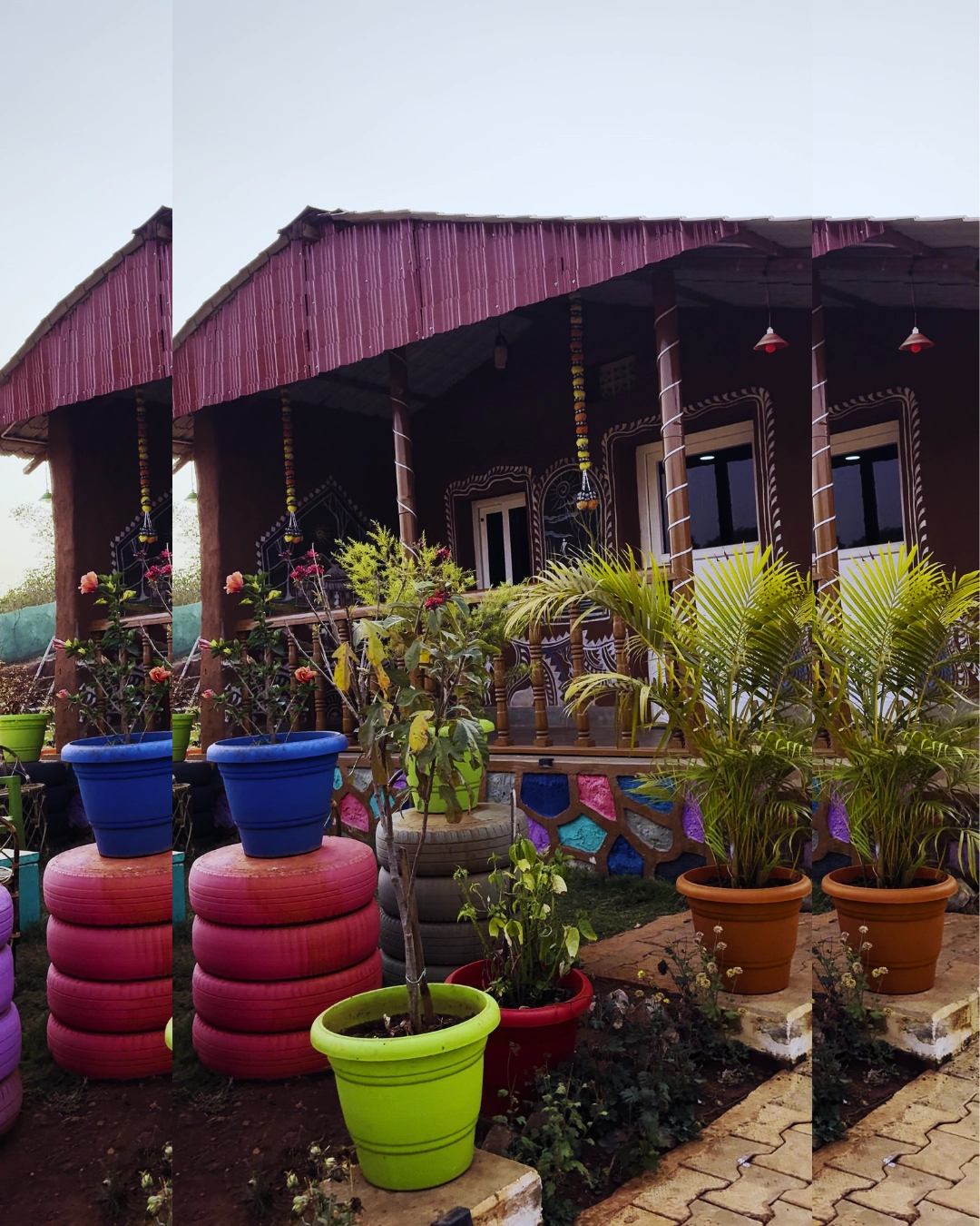 Resort courtyard with garden plants